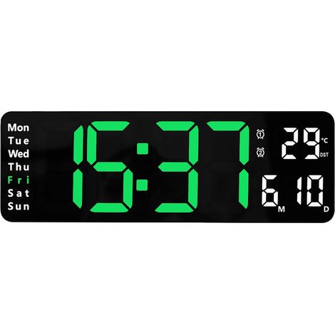 Horloge Numérique Murale - Affichage Grand Écran - Heure Date Température Semaine - Alimentation Secteur + Batterie Sauvegarde - 1 Pièce (1/5)