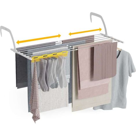 Newlux Tendedero Balcón Blanco Aereo V9 Extensible en acero inoxidable (+/- 52,5–92,5 × 35 × 17 cm). Capacidad de 9 m y carga de hasta 7 kg.