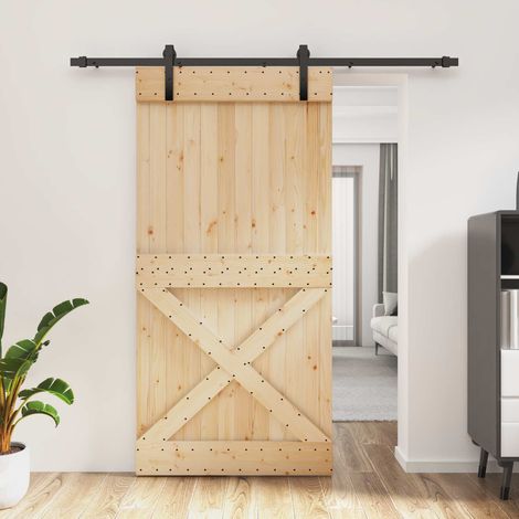 vidaXL Porte coulissante Naturel et noir 100 x 210 cm