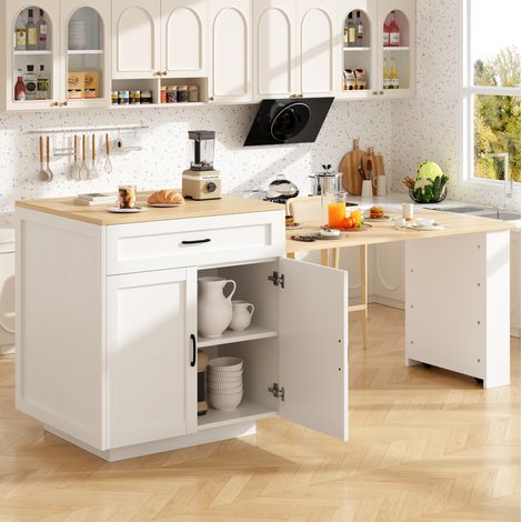 Tavolo da cucina estensibile con vano contenitore, 133-202 x 70 x 93,5 cm, bianco DESVIAE (1/5)