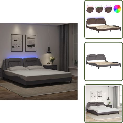 Bettgestell mit LED Grau 180x200 cm Kunstleder - Bettsofa - Boxspringbett - Doppelbett - Lederbett - Modernes Bett (1/5)