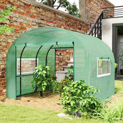 Serre tunnel potager Vert 3x3x2 m acier PE anti UV portes fenêtres roulantes