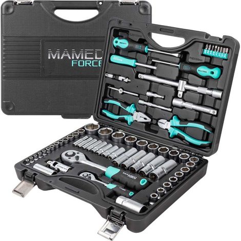 Coffret d'outils, clés, cliquets, douilles, 69 pièces, valise (1/4)