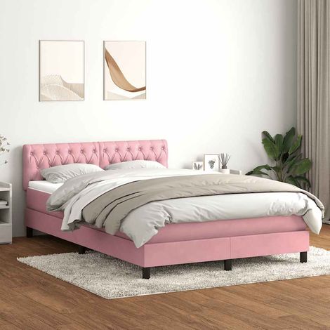 Sommier à lattes de lit avec matelas et LED rose 160x220 cm velours