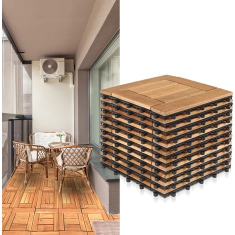 Jiubiaz 22pcs 30x30cm Terrassenfliesen Holz,Bodenfliesen Akazienholz,Holzfliesen Bodenbelag,Klickfliesen Braun