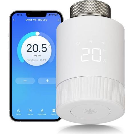 Thermostatique Connectée et Intelligente, WiFi Vanne Thermostatique Radiateur,Tête Thermostat Programmable Tuya Thermostat Détection de Fenêtre,Compatible avec Alexa & Google Assistant