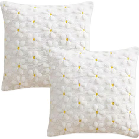 2 Pièces Housses de Coussin Motifs Floraux Printaniers,45 x 45cm Motif Marguerites Blanches Taie D'oreiller,Coussins Canapé,Blanc Coussins de Canapé,Cushion Covers pour Salon,Lit,Terrasse et Café (1/5)