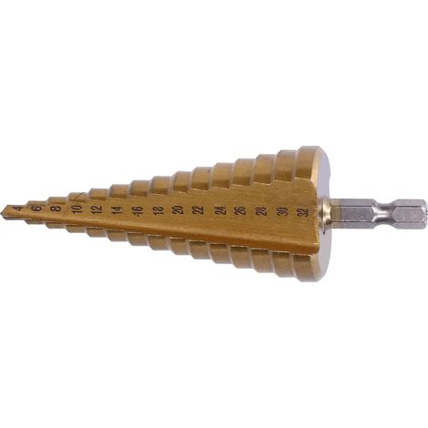 Stufenbohrer mit Titanbeschichtung, gerader Nut, Pagodenkegel, 1/4" HSS-Bohrwerkzeug mit dreieckigem Griff (1/5)