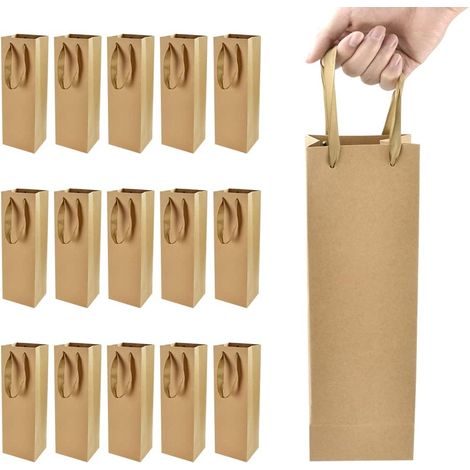 15 sacs cadeaux en papier kraft – format bouteille – 11 x 9 x 35 cm