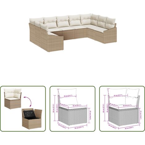 Poly-Rattan - Gartensofa-set mit Speicher 9 pcs Beige und Creme Poly-Rattan (1/5)