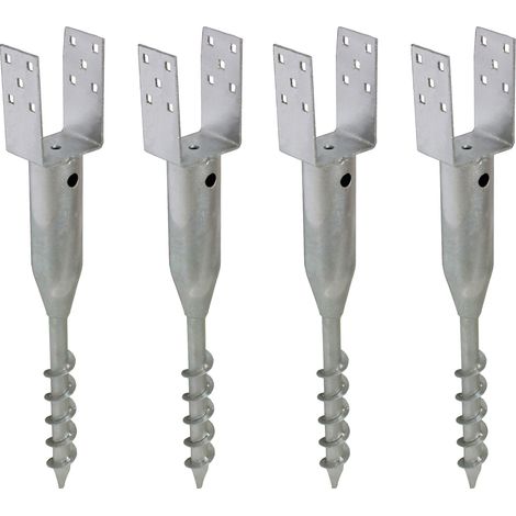 4x U-Profil Bodenhülse zum Einschrauben 9x9 cm 68,5 cm Länge feuerverzinkt für Vierkanthölzer 90 mm