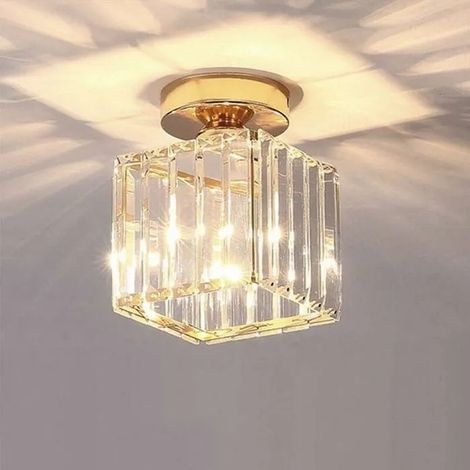 Plafonnier Moderne en Cristal et Mtal LED E27 Lustre Carr pour Chambre Salon Couloir Cuisine Dor YYV (1/4)