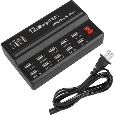 Station de charge USB 12 ports 5V 12A adaptateur secteur multiprise chargeur voyage prise américaine (1/5)
