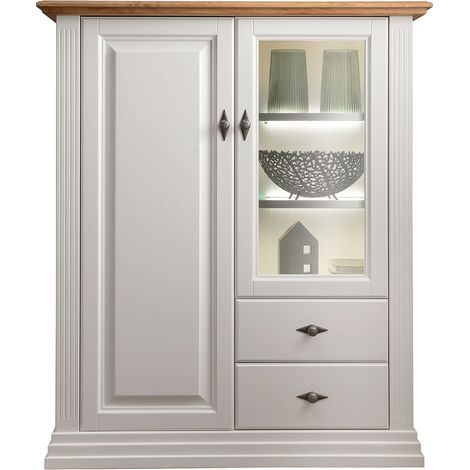 Highboard inkl. Beleuchtung, Kiefer weiß mit Eiche, ESBJERG-69 (1/5)