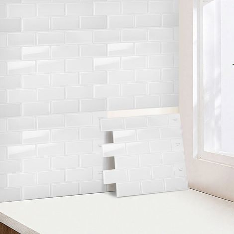 Randaco Adhesivos para azulejos blancos 10 piezas impermeables para pared, para cocina y baño (1/5)