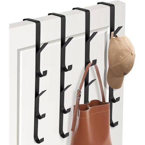 Porte-manteau à suspendre à la porte, 4 pièces x 5 crochets, barre de suspension universelle en acier inoxydable, porte-serviettes vertical à suspendre à la porte, en acier inoxydable pour vêtements, (1/5)