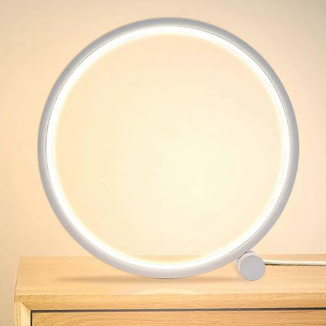 Lampe de chevet LED tactile à intensité variable, 3 couleurs, 10 niveaux de luminosité, design circulaire moderne, matériau métallique, lampe de lecture pour chambre ou bureau (1/5)