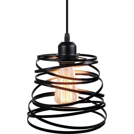 Suspension Luminaire Moderne Créatif Lustre Plafonnier de Design à Spirale en Cascade Métal Vintage Éclairage E27 Rétro Lampe Suspension pour Chambre Salon Salle à Manger (20cm, Noir)