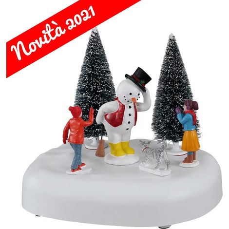 Scena animata "Frosty il pupazzo dice Ciao" in poliresina per villaggio di natale (1/2)