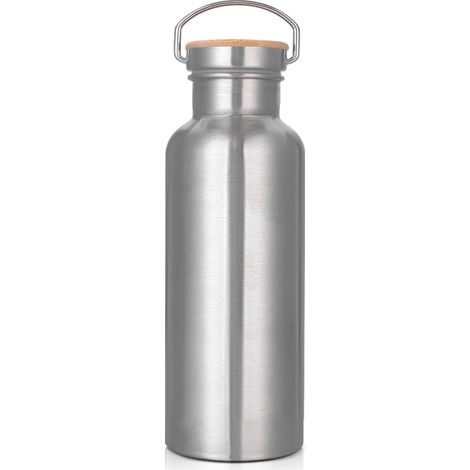 botella de agua, acero inoxidable, 750 ml, pared simple, a prueba de fugas, para deportes, viajes y escuela. (1/5)