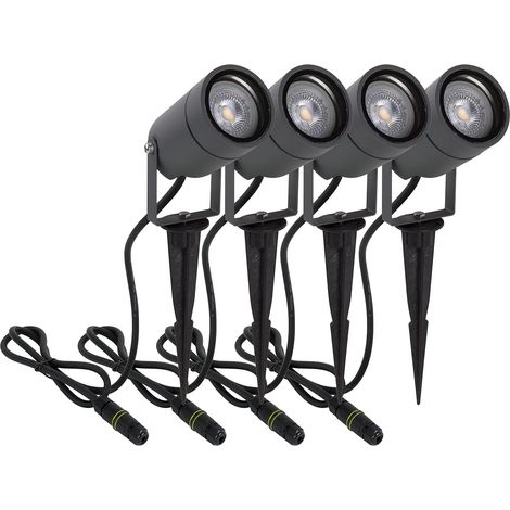 Spot Extérieur LED avec Piquet 4 Pack Spot Jardin GU10 IP65 avec Boîte de Dérivation Etanche IP68 Blanc Chaud 3000k Lampe pour Jardin Chemin Arbustes Plantes Pelouse, Aluminium, Gris Foncé (1/5)
