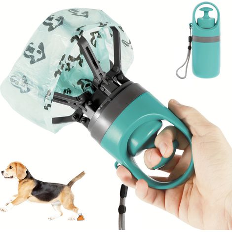 Pince ramasse‑crottes pour chien portable, ramasse excréments sans contact direct, avec 1 rouleau de sacs à déjections, pour promenade canine (1/5)