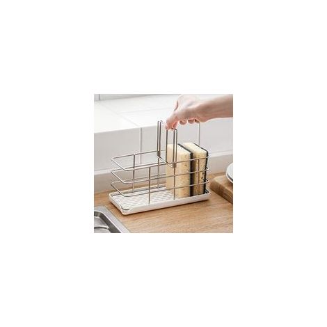 Multifunktionaler Schwammhalter aus Edelstahl 304 für die Küchenspüle, Spülbecken-Organizer, Abtropfgestell, Seifenschale, verstellbare Hängeleiste – Crezuo