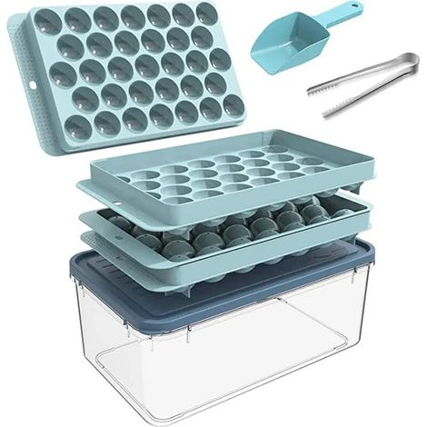 Bac à glaçons sphériques avec couvercle pour réaliser des boules de glace pour cocktails et boissons - Crezuo