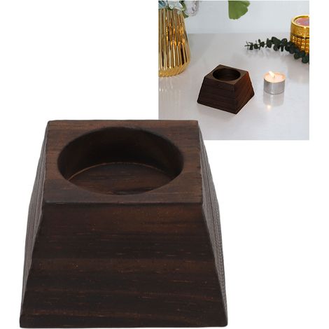 Portavelas trapezoidal de madera negra, decoración de mesa vintage para Navidad y bodas, soporte para chimenea de madera de nogal, 7,5 cm de largo de la base, 4,8 cm de alto, 4,4 cm de diámetro, 1 pie (1/5)