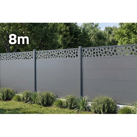 Clôture aluminium lames larges 8m H.150 gris anthracite - ALPIS SUNNY motif galets (1/5)
