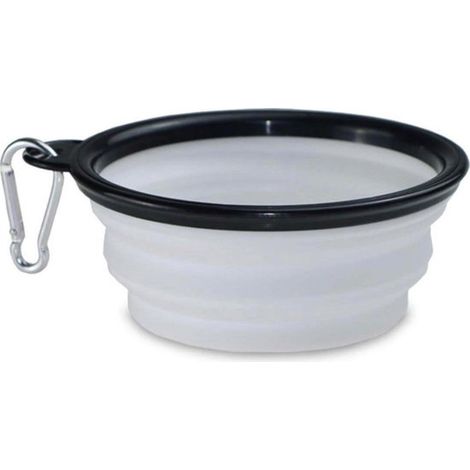 Gamelle de voyage pliable pour chien - Gamelle pour chiot - Gamelle pliable en silicone - Gamelle portable avec mousqueton - Blanche, 450 ml (1/4)