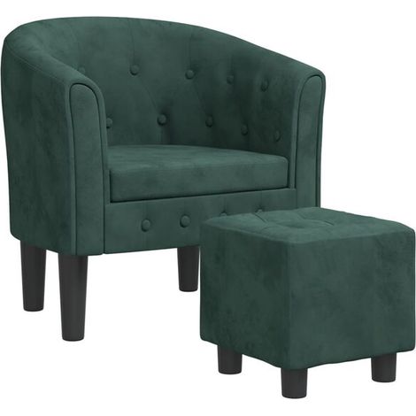 Fauteuil avec repose-pieds, velours vert foncé (1/5)