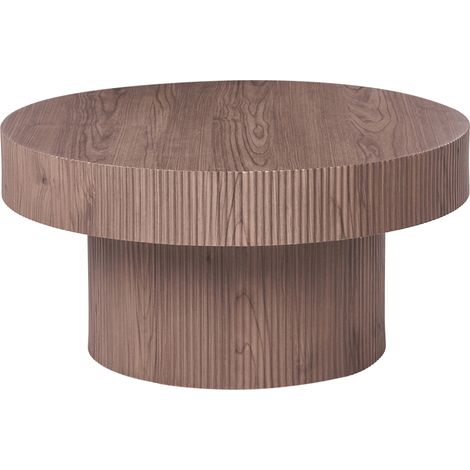 Mesa de centro con base de MDF diseño moderno acanalado ø 80 cm marrón oscuro Seul (1/5)