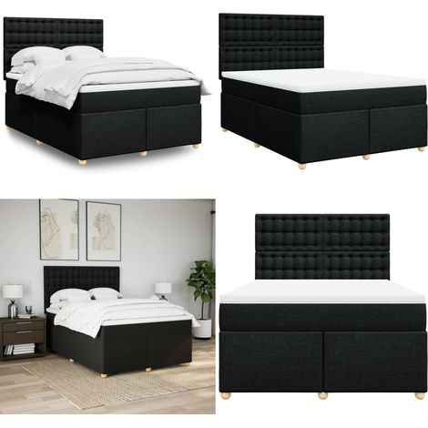 vidaXL Sommier à lattes de lit avec matelas Noir 140x200 cm Tissu (1/5)