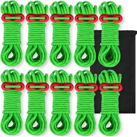 Cordes pour Tente Réfléchissante ,Corde de Guidage pour Tente légère avec tendeur en Aluminium, 13 Pieds Vert Guy Corde idéal pour Le Camping Randonnée Auvent Tente (1/5)