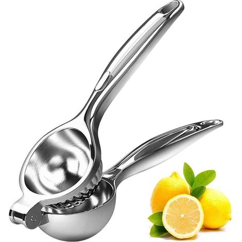 Presse-citron manuel en acier inoxydable, bol extra large de 6,9 cm (2,7 pouces), robuste et de haute qualité, couleur argent.