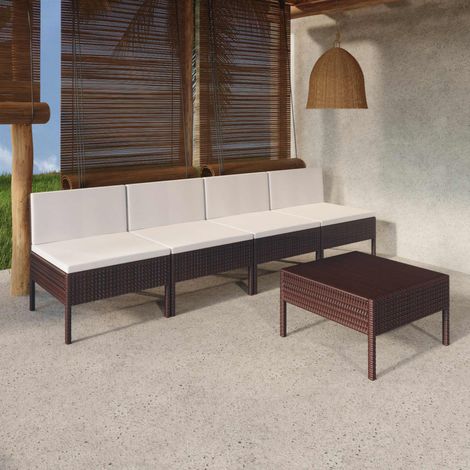 5 pcs Salon de jardin, Ensemble table et chaises de jardin, Meuble de jardin avec coussins Résine tressée Marron MKW688348 (1/5)