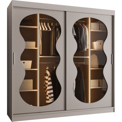 Armoire Hartford 532, Cachemire, 200x200x62cm, Portes d'armoire: Coulissantes, Nombre d'étagères: 5, LED: Disponible