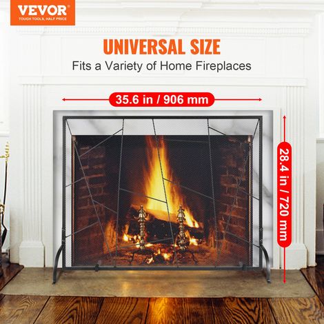 Pare-feu de Cheminée à Panneau Unique Grille de Protection de Cheminée en Fer Robuste 90,6x72 cm Pare-étincelles Autoportant Instal… (1/5)