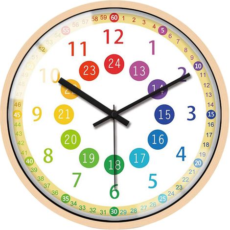 Horloge Murale Chambre D'enfant à Piles 12" Horloge D'apprentissage Mains Noires (1/5)