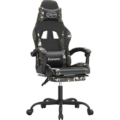 Chaise de jeu Chaise de Gaming pivotante repose-pied Noir camouflage Similicuir (1/5)