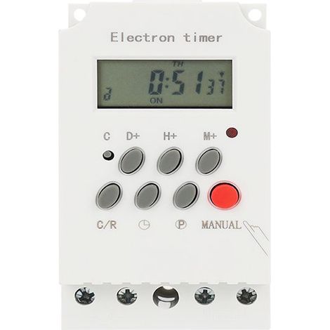 Minuterie numérique programmable 220 V 25 A, contrôleur de minuterie électronique sur rail DIN avec écran LCD - Blanc (1/4)