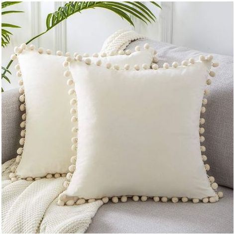 TAISHENGDA – Weißer Kissenbezug (45 x 45 cm), Mädchenzimmer-Dekoration, 2er-Set Kissen und Deko-Accessoires für Sofa, doppelseitig, einfarbiger Samt (1/5)