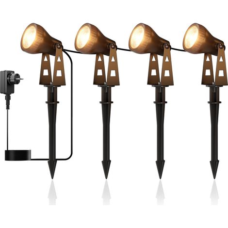 Spot LED Extérieur Étanche – Kit 4 Pièces 14M, 400LM Éclairage Jardin Lumière, Angle Réglable 270°, Installation Sol/Mur pour Allées, Pelouse, Terrasses (3100K Jaune Chaud) (1/5)