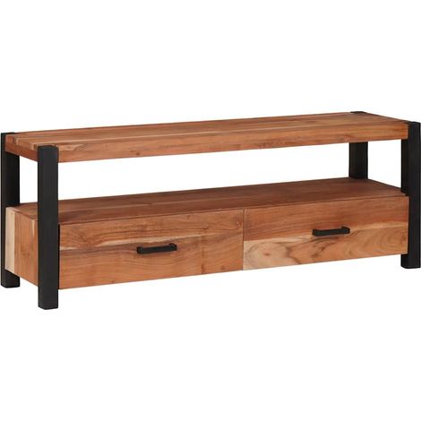 Mobile TV compatto con contenitore per soggiorno 110 x 30 x 40 cm legno massello di acacia marrone 020058059