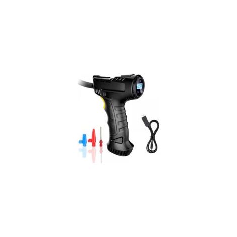 Compresseur d'air de gonflage de pneu sans fil, gonfleur de pneu portable avec manomètre numérique, pompe à pneu sans fil à batterie rechargeable avec lumière LED 3 buses pour voiture, motos (1/5)