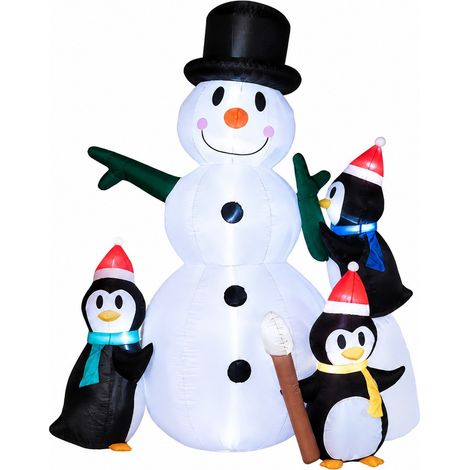 Pingouins de Noël gonflables empilés avec un bonhomme de neige, décoration de jardin LED de 2,4 m, conforme à la réglementation australienne (1/2)