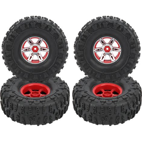 Lot de 4 jantes en alliage d'aluminium 1/10 pour pneus de voiture radiocommandée crawler, adapté aux RC D90 F350 SCX10, couleur rouge. (1/5)