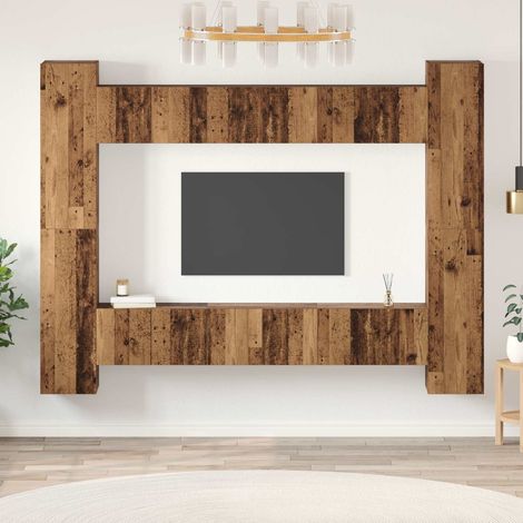 Ensemble meuble TV 10 pcs-Banc TV-Meuble Télé Bois Ancien 30,5 x 30 x 90 cm (1/5)