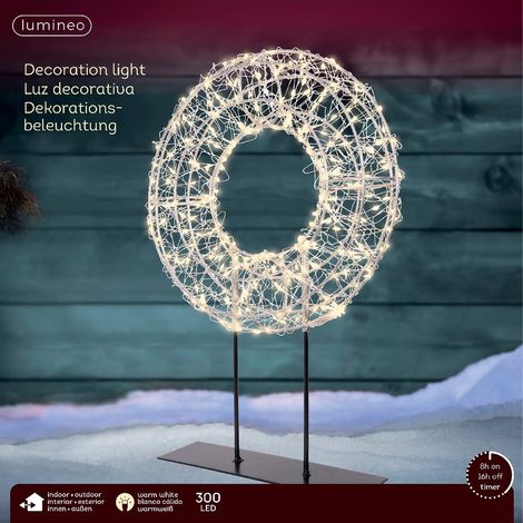 Lumineo Micro-LED Lichterkranz Silberfarben auf schwarzem Ständer Ø 28 cm Höhe 38 cm 300 Lichter - warmweiß (1/2)